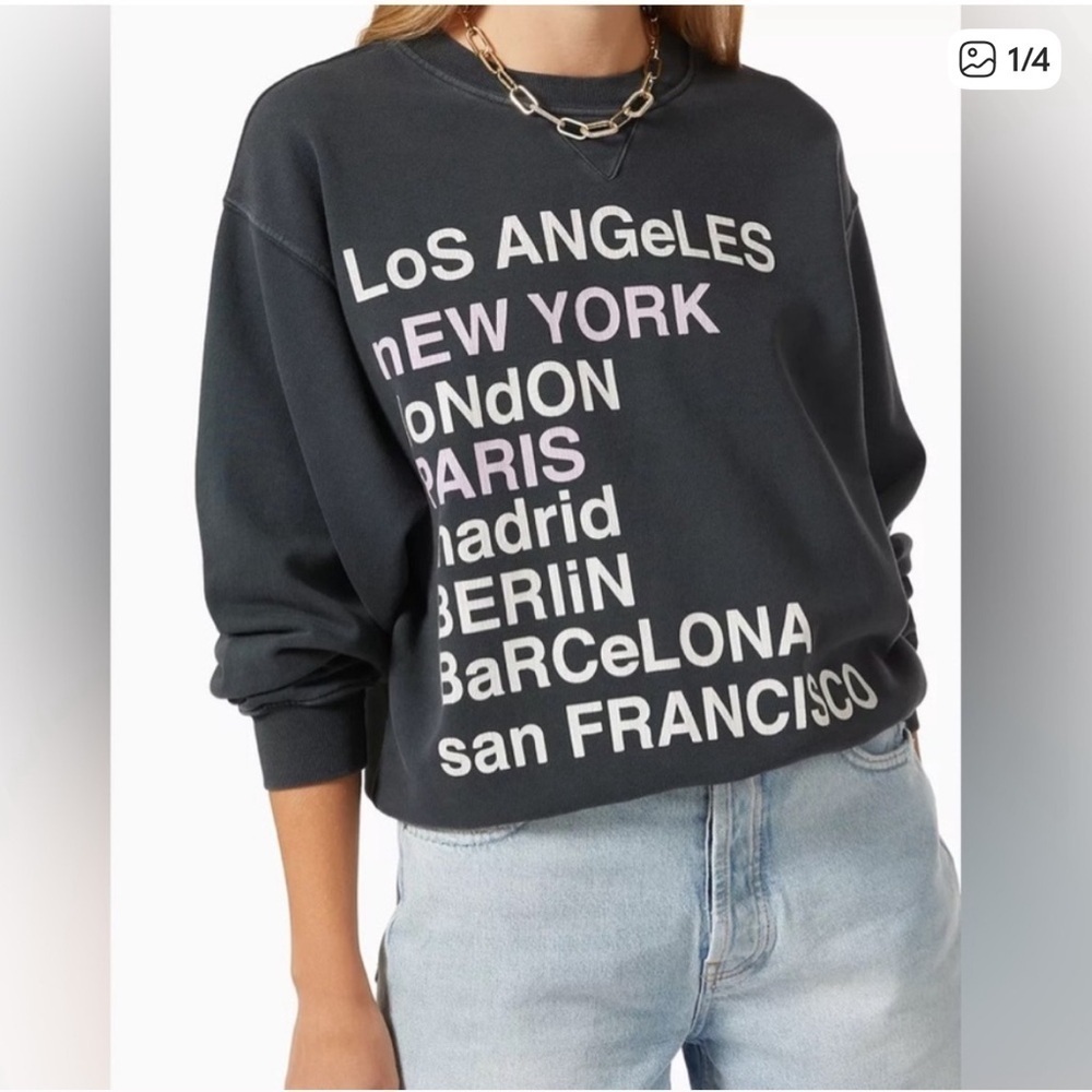 Anine Bing City Love sweatshirt charcoal gray crewneck sweater